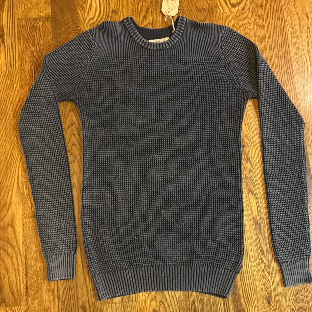 Longjohn & Sons Washed Black Waffle Knit Crewneck Sweater